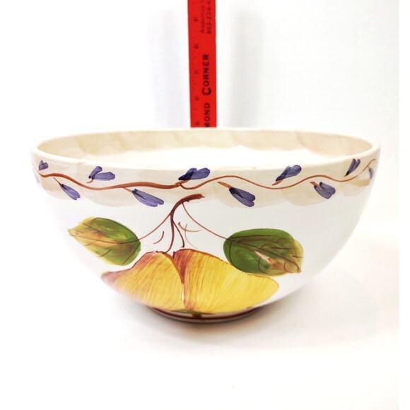 Large Hand Painted Pears Vines Tuscan 9 in Round Serving Bowl Salad Vegetable - Picture 6 of 11